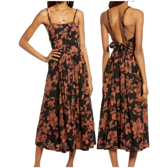 Free People NWT The Perfect Sundress Floral Midi Button Dress Size S Tie Back - Picture 2 of 12